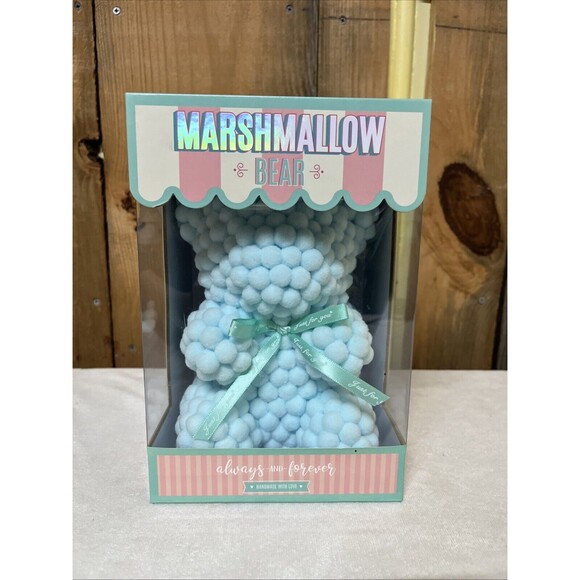 Marshmallow Light Blue Teddy Bear With Green Ribbon Brand New Always and Forever - Picture 2 of 8